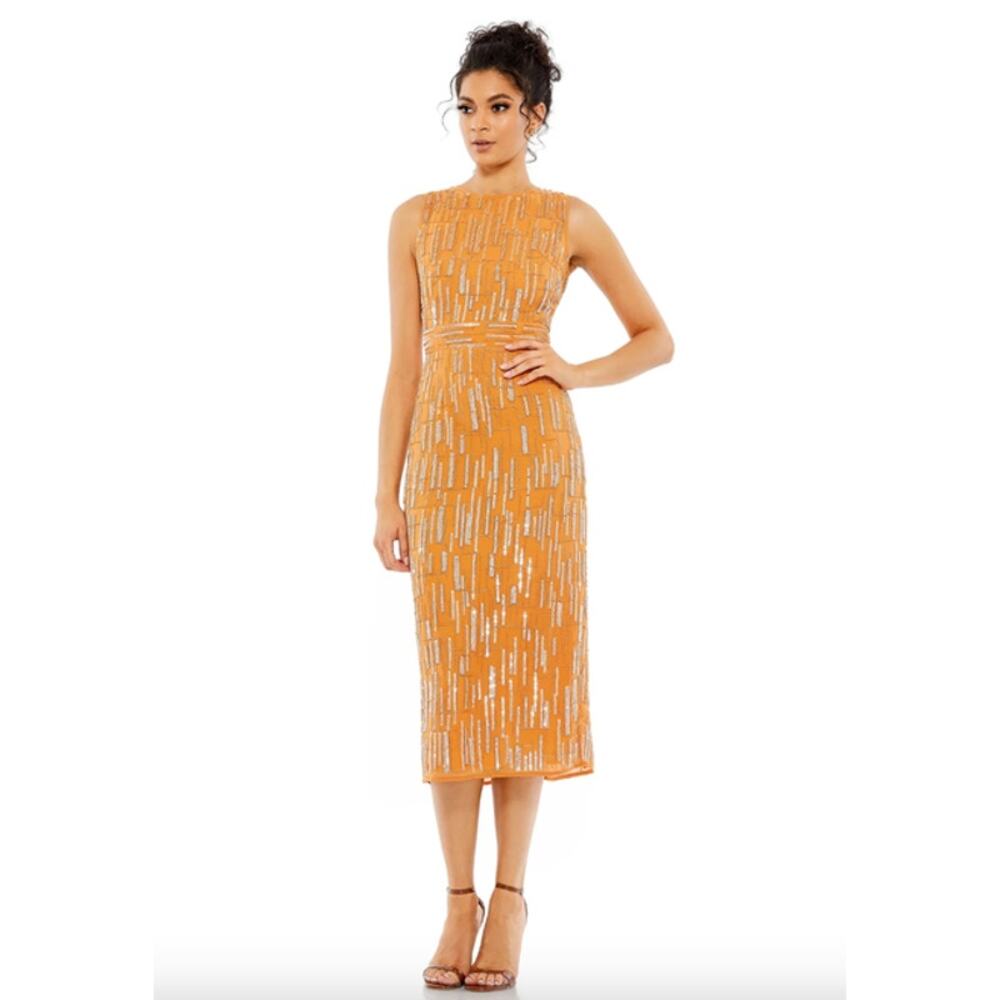 MAC DUGGAL Dress Size 8 Evening Gown Sequin Beaded NEW Saffron Orange Midi